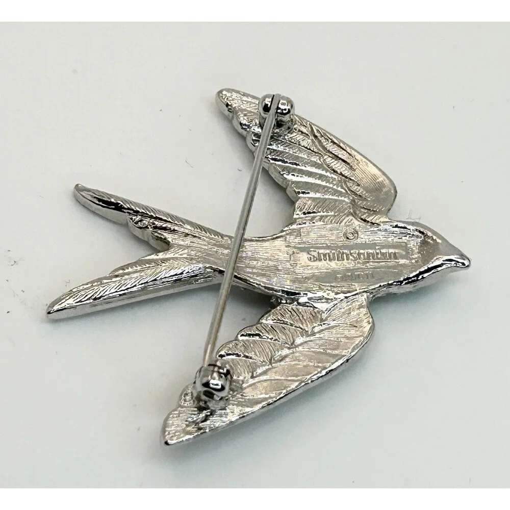 Vintage Avon Rhinestone Dove Swallow Bird Pin Smithsonian Signed Brooch EC +🎁